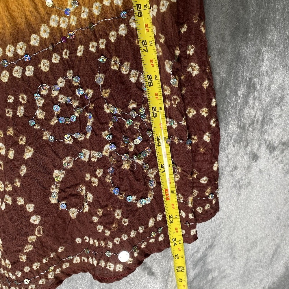 Vtg Y2K Skirt Womens Sz S Brown Orange Embellished Maxi Full Gypsy Boho Sequins - Picture 10 of 11